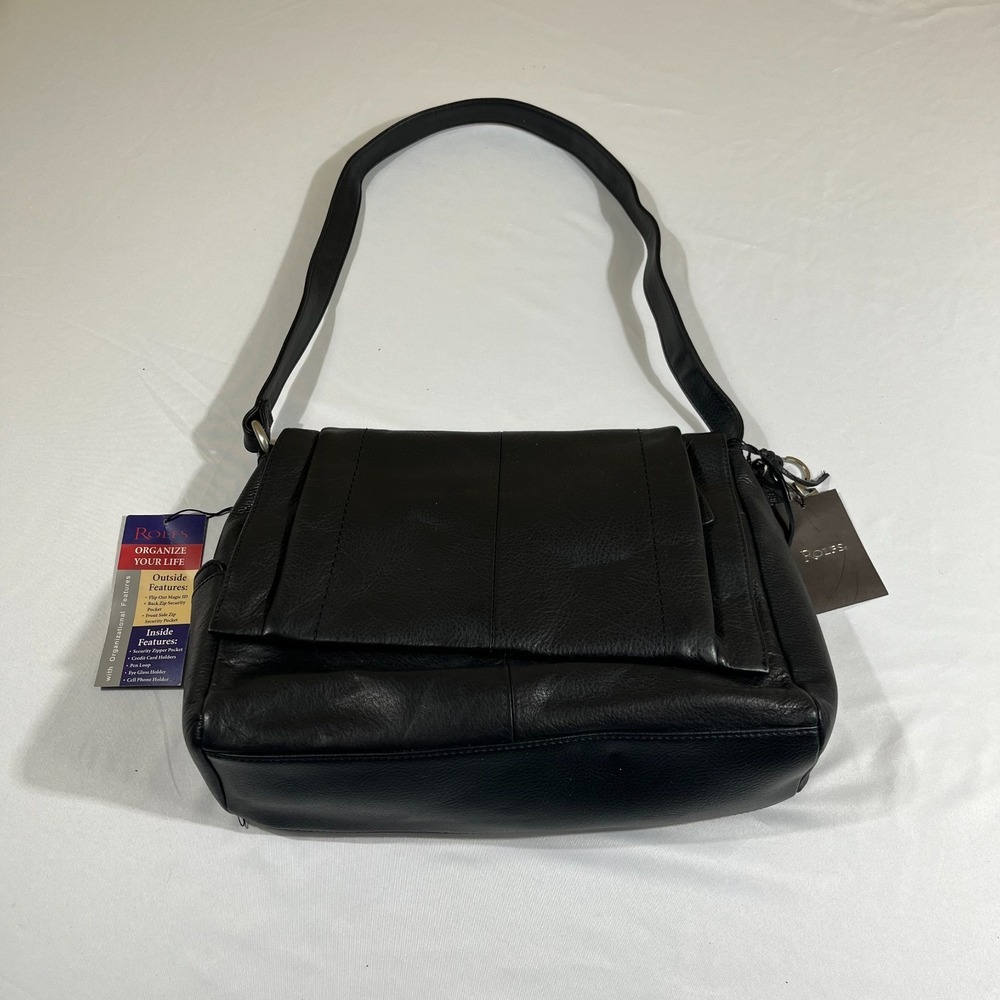 Rolfs Catherine Magic Black Leather Shoulder Bag Purse Organizer Features NWT